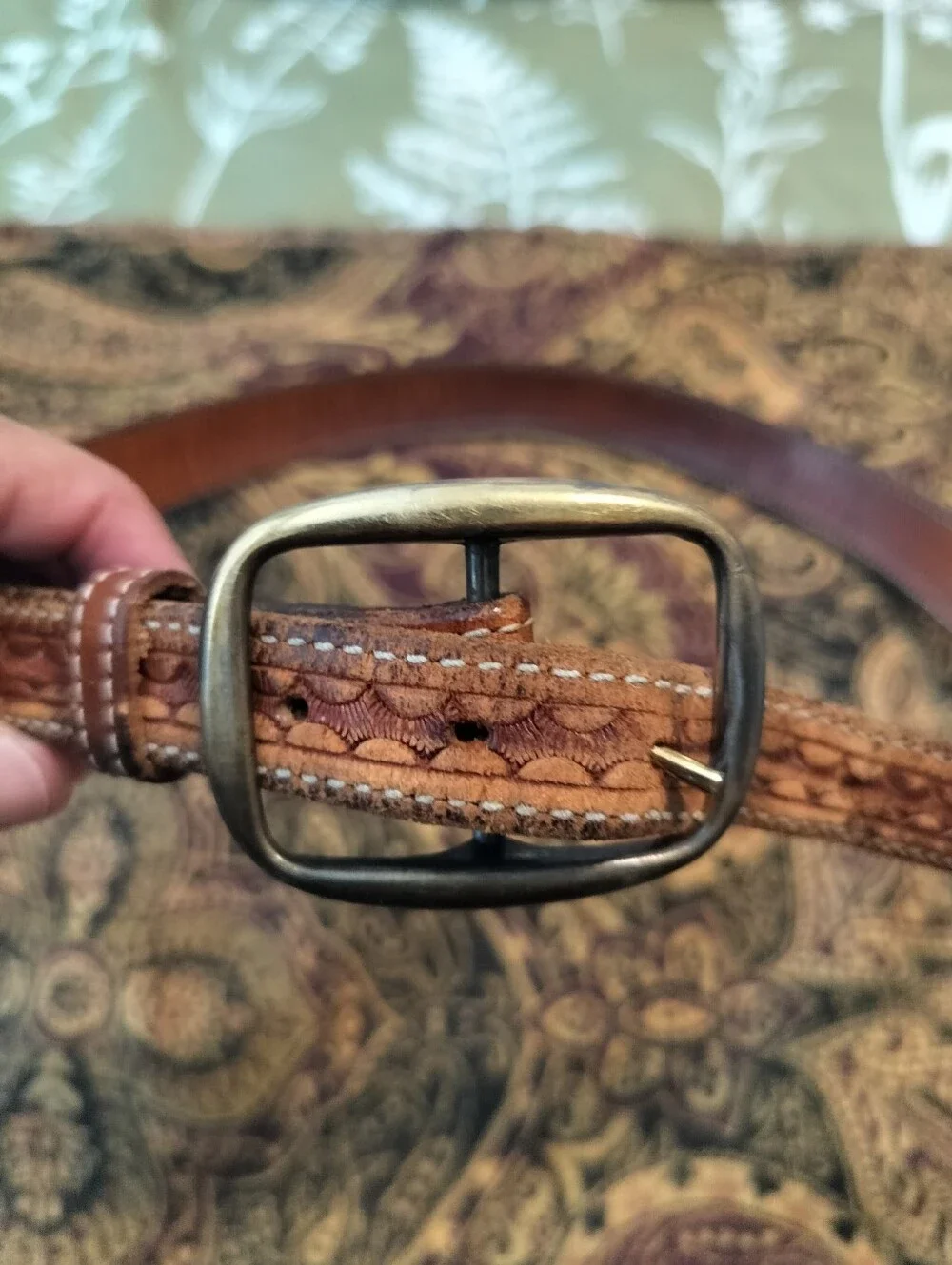 Hand Tooled Leather Western Ranger Belt 36 Aged Honest Wear Strong True Vintage